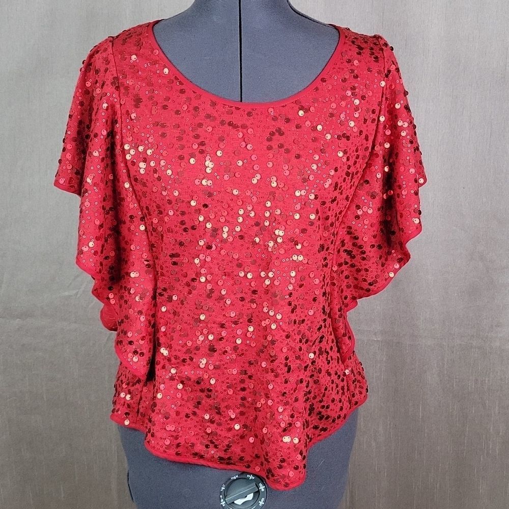 Eci New York Red Sequined Blouse Size Small